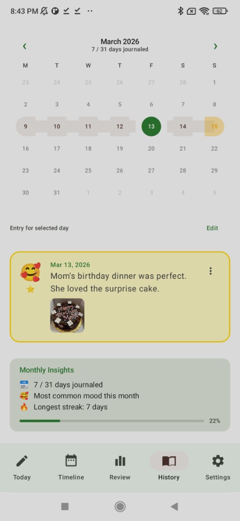 History Calendar - Track your streak