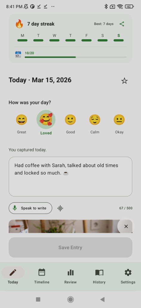 1 Line Journal App Screenshot
